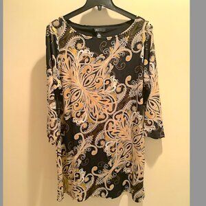Style & Co - Abstract gold, black & silver long-sleeved top, Size L, poly blend